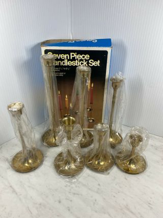 Vintage Solid Brass 7 Piece Candlestick Set