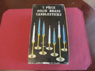 Vintage Set Of 7 Solid Brass Graduated Candlesticks Holder