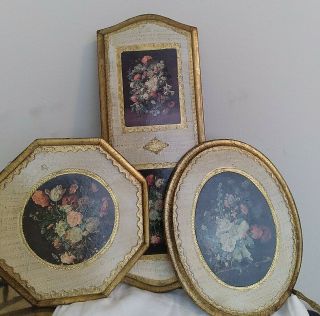 3 Vintage Florentine Gold Flower Patterns 3 Shapes Wall Art