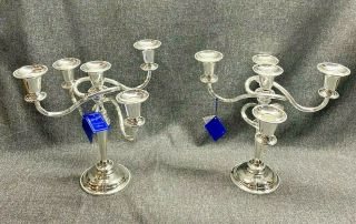 Vintage Pair Mayfair Silver - Plated Candelabra Made In England 11” Height Heavy