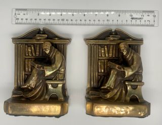 Vintage 1920 Ronson Usa Cast Metal Monk & Library Book Bookend Heavy 3 Pounds