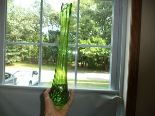 Green Swung Art Glass 8 Fingers Vtg Mid Century Modern 15 1/2 " Vase Viking?