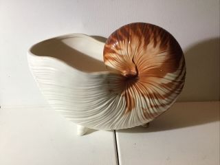Fitz And Floyd Nautilus Shell Ceramic Conch Planter,  Nautical 20/193.  8”hx10”lx5