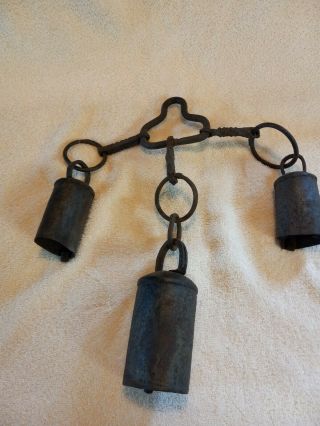 Vintage Primitive Hand Forged Rustic Metal Cow Bells Wind Chime Bells/