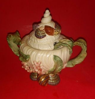 Fitz And Floyd Oceana Nautilus Sugar Bowl With Lid And Spoon