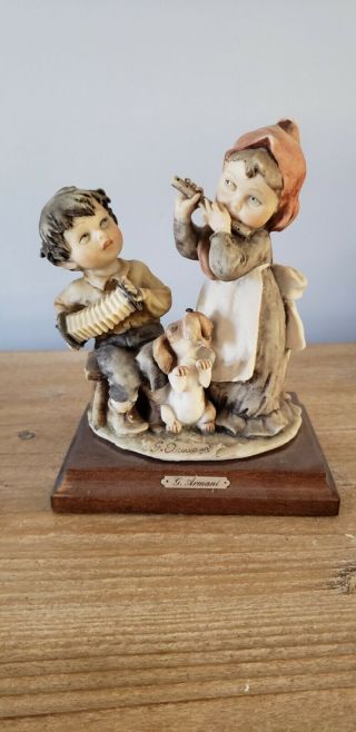 Retired G.  Armani Capodimonte Italy Statue Porcelain Boy,  Girl And Dog Music