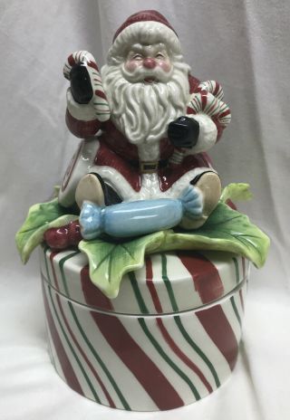 Fitz And Floyd Essentials Candy Cane Christmas Santa Peppermint Dish Box Jar Ff