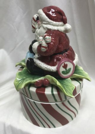 Fitz And Floyd Essentials Candy Cane Christmas Santa Peppermint Dish Box Jar FF 2