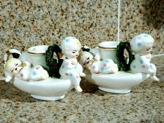 2 VTG Japan Napco ANGEL FIGURINE Ceramic Candle Holders Christmas 2
