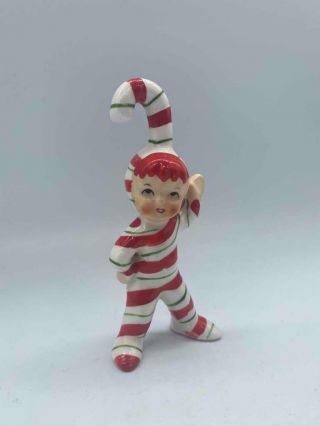 Vintage Geo Z Lefton Ceramic Candy Cane Elf Pixie Kid Christmas Figure 4 "