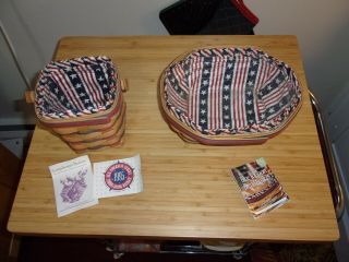4th Of July Longaberger Patriotic Baskets W/liners Red White Blue American Flag