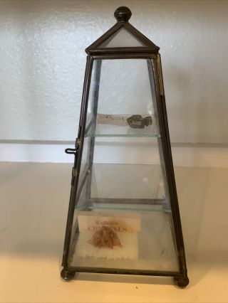 Vintage Glass And Brass Curio Pyramid Shape Trinket