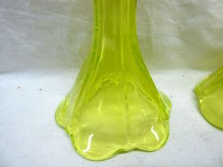 US Glass Antique Canary Yellow Vaseline (2) Candlesticks 1910 - 1924 2