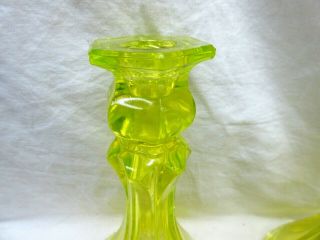 US Glass Antique Canary Yellow Vaseline (2) Candlesticks 1910 - 1924 3