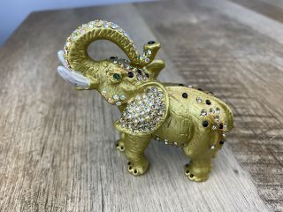 Jeweled Rhinestones Enamel Metal Gold Elephant Jewelry Trinket Box Decoration