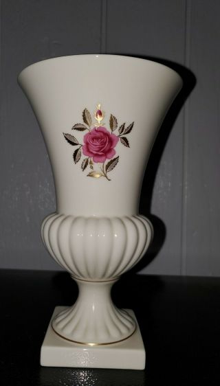 Lenox Rhodora Pink Rose Urn Vase Gold Trim 9 - 1/4” Porcelain Pedestal