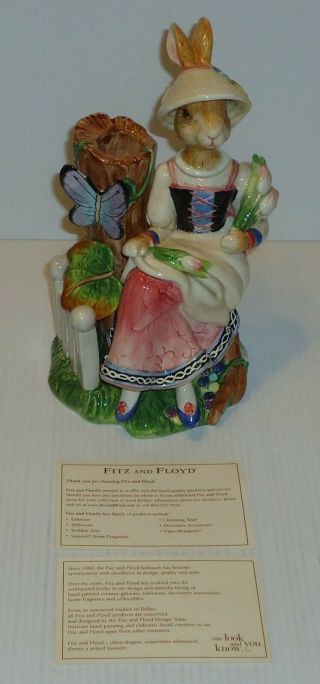 Fitz And Floyd Old World Rabbit Sitting Female Lady Bunny Candle Holder 8.  5”