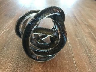 Murano Art Glass Chesnut Color Twisted Rope Knot Ribbed Sculpture Paperweight