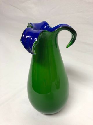 " Gorgeous Design China " Green Blue Petaled Blown Glass Vase 8 " X 4 " Stunning