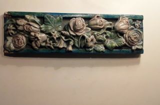 Large Antique Ceramic Tile With 3 Dimensional Rose Flowers