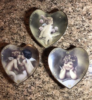 Set Of 3 " Loves Heavenly Messengers " Heart Plates By Bessie Pease Gutmann 2 - 3 - 4