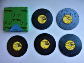 Set Of 5 Vintage 4.  5 " Thorens Music Box Discs For Ad 30 Players Cl1 Set