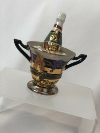 Limoges Champagne Bottle In Bubbly Cup Trinket
