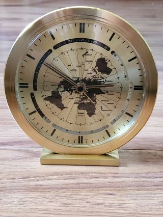 Vintage Kundo Quartz German World Time Clock Gold Brass