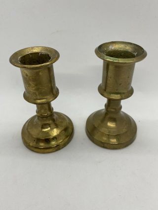 Brass Travelers Candlestick Pair Small Brass Candle Holders Marked Italy LV 3