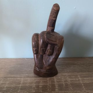 Vtg Mcm Hand Carved Wooden Middle Finger Flipping Bird Statue Figurine