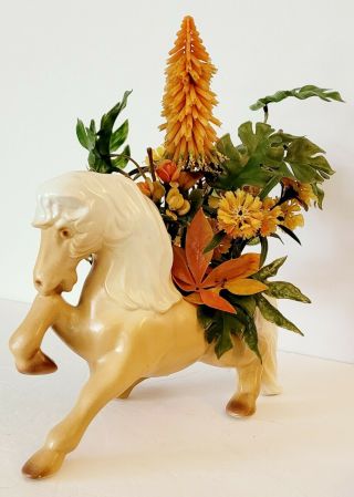 Vintage C1960s Palomino Horse Ceramic Planter Figurine With Florals