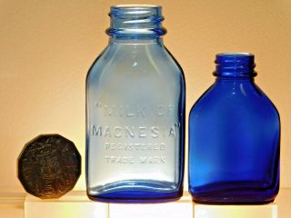 Antique Bottle Cobalt Blue Milk Of Magnesia 2 0z Chemist Gr8 Old Bottles 1920 