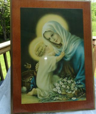 Virgin Mary And Baby Jesus Madonna And Child Vintage 1933 Art Wood Framed