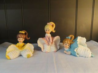 Set Of 3 Vintage Napco Bloomer Pantaloon Girls Yellow Turquoise C - 8415