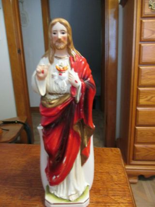 Vintage Lefton Exclusives Japan 3650 Sacred Heart Jesus Planter 10 " T X 4x3 Base