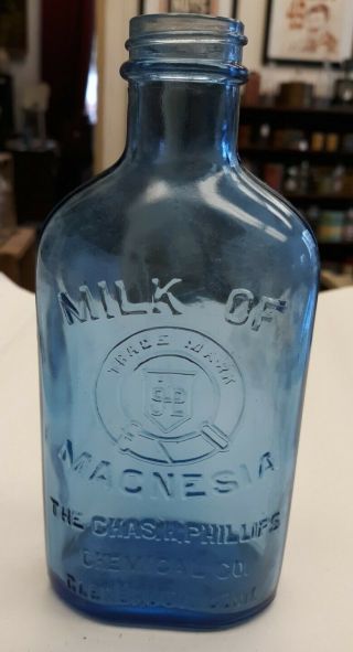 Antique Vintage Phillips Milk Of Magnesia Old Blue Bottle Made Usa Glenbrook 7 "
