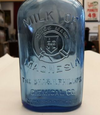 Antique Vintage Phillips Milk Of Magnesia Old Blue Bottle Made USA Glenbrook 7 