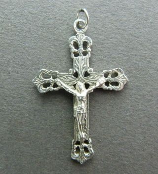 French Antique Religious Crucifix Silver Jesus Christ Cross