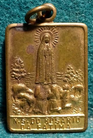 Apparition Our Lady Fatima To Sts Shepherds Vtg 1966 Medal 27mm