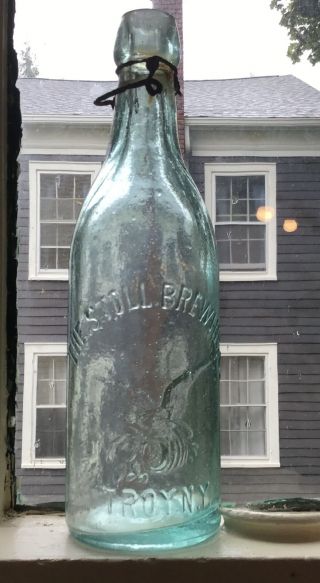 Aqua Stoll Brewing Co. ,  Troy Ny Blob Top Bottle,  Embossed Eagle,  Ca 1880