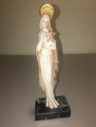 Plastic Mary Holding Baby Jesus Marble Carrara Statue Figure Religious 6 3/4 "