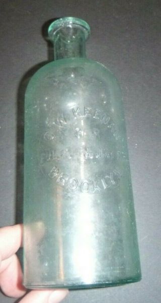 Old Vintage Medicine Bottle " G.  W.  Keenan Fulton & Jay St Brooklyn " Clear Color