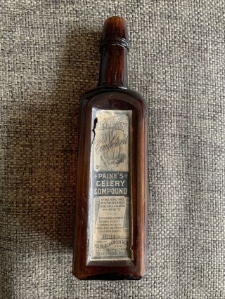 Antique C.  1885 Medicine Bottle With Label Paine 
