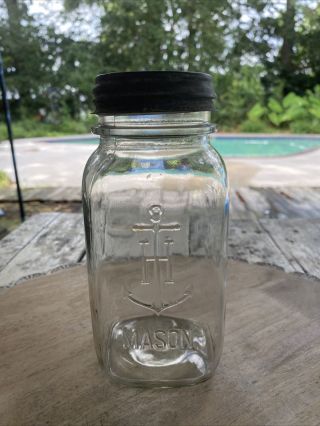 Vintage Anchor Hocking Glass Clear Quart Mason Jar