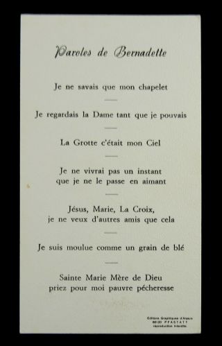 St Bernadette Soubirous Vintage French Holy Prayer Card 3