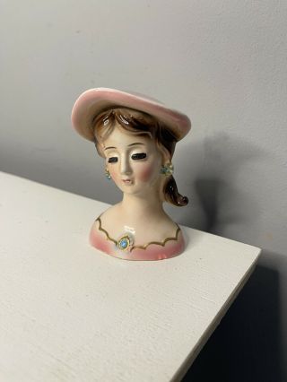 Vintage Small 1950s 1960s Glamour Girl Ceramic Lady Head Vase Brush Holder
