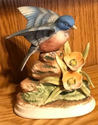 Bluebird 7703 Andrea By Sadek Bird Porcelain Figurine W Flowers 6 " T Gold Label