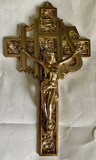 Vintage Religious Ihs Crucifix Jesus On Cross Christianity Inri 9.  5 "