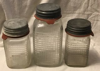 Waffle Glass Jar Canning Mason Coffee Vintage Square 1 Quart - 4 2 Pints - 6&7