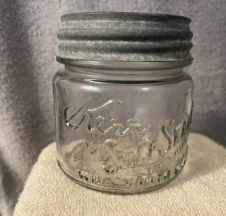 Vintage 1915 Kerr Self Sealing Pint Mason Jar Sand Springs Wide Mouth Zinc Lid
